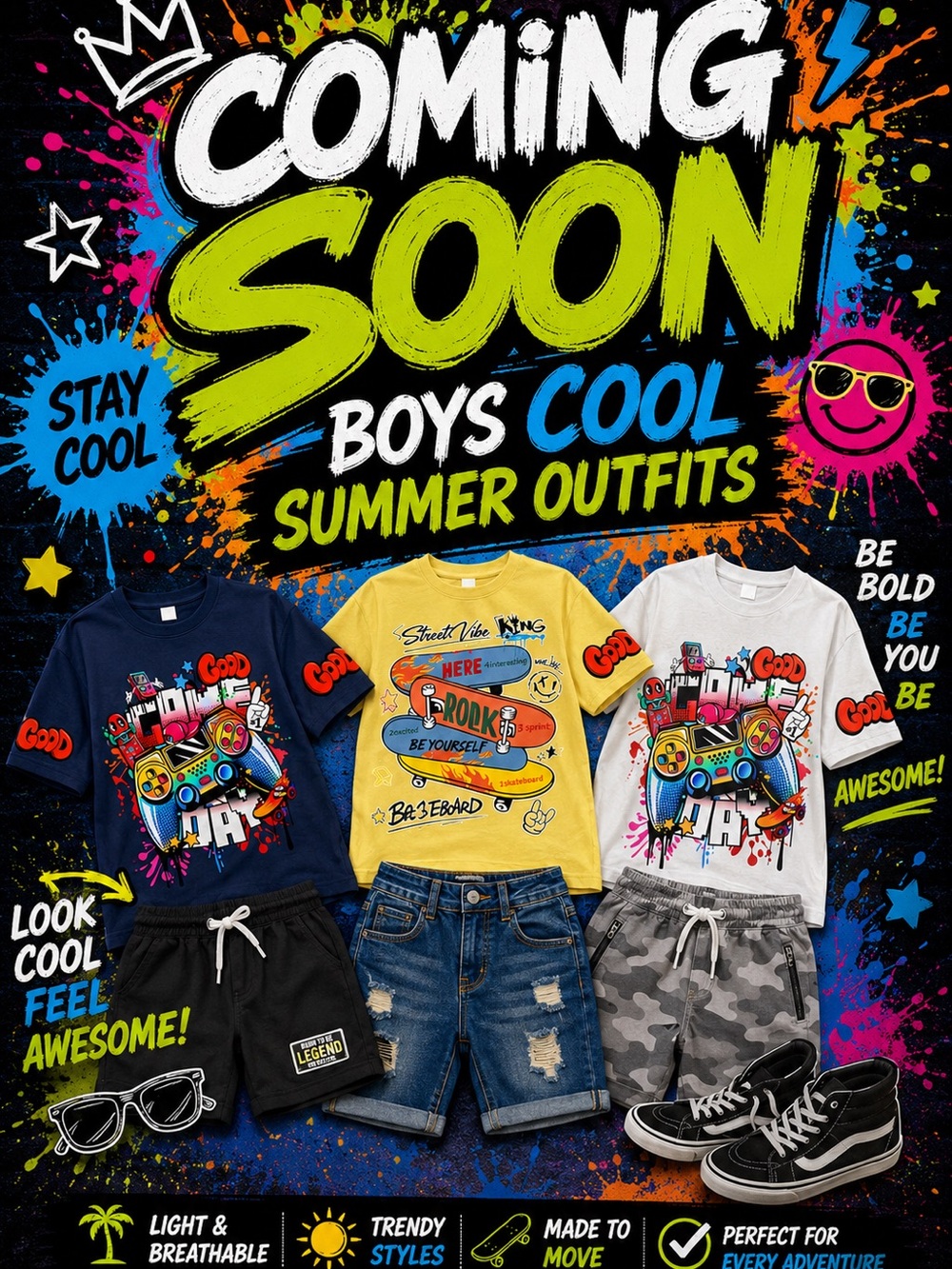 Boys Bright Novelty Character Socks - :2piece summer wear outfits